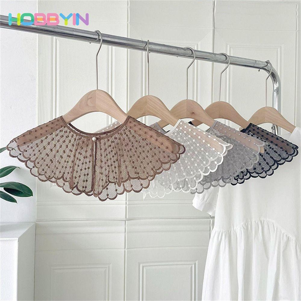 HOBBYIN Cổ Giả, Ngọc Trai Màu Trơn Cổ Có Thể Tháo Rời, Khăn Choàng Ren Thêu Cổ Điển Nữ