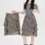 Mùa hè eo cao tính khí a-Line Slimer Look Xù Màu cà phê Da báo In Drape Váy nữ