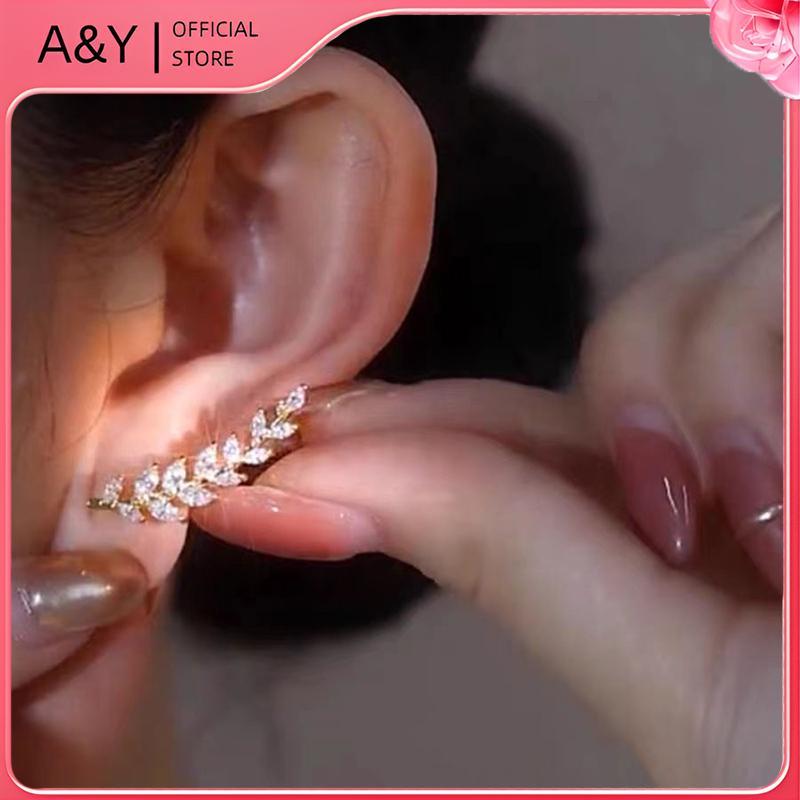 Bông tai hình lá kim cương giả sáng bóng sang trọng A & Y dành cho nữ Bông tai vòng đeo tai lúa mì tinh tế Trang sức cưới.