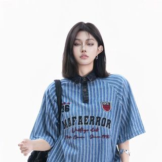 Chất lượng cao denim thêu mùa hè ngắn tay áo