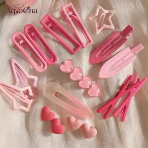 AqToCna Ngọt Ngào Đáng Yêu Màu Hồng Dopamine Tóc Cho Nữ Kawaii Kim Loại Kẹp Tóc Bé Gái Phụ Kiện Tóc Nổ Gãy Kẹp Tóc Bên Kẹp AqToCna