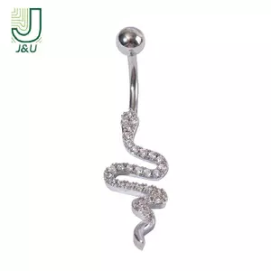 Nhẫn cài rốn Zircon thủng hình con rắn Vòng rốn Trang sức cơ thể gợi cảm Pha lê xuyên cho phụ nữ Phụ kiện thời trang