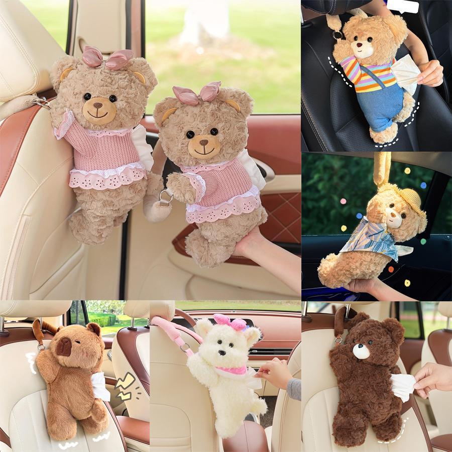 Gấu Dễ Thương Đựng Khăn Giấy Ô Tô Dễ Thương Gấu Mềm Trang Trí Tự Động Sang Trọng Khăn Ăn Giá Đỡ Phụ Kiện Ô Tô pomervn