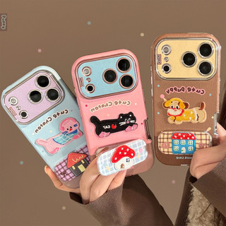 Ins Thêu Chó Mèo Hoạt Hình Silicon Có Gương Giá Đỡ Cho Iphone 17 17pro 16 15 14 11 12 13 PRO MAX Vỏ Bảo Vệ MT2731