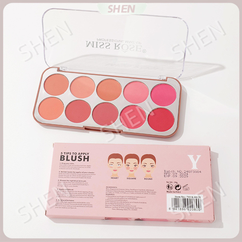 MISSROSE Bảng phấn má hồng mười màu Matte Natural Easy-to-Color Đa chức năng Vitality Blush Palette