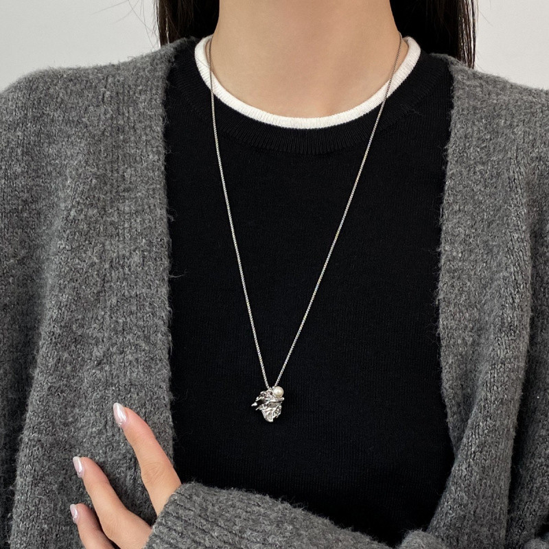 Phụ Nữ Thiết Kế Thu Đông Hàng Mới Về Chống Màu Sắc Không Đều Ngọc Trai Lỏng Xương Rắn Dây Xích Áo Len Dây Chuyền Vòng Cổ