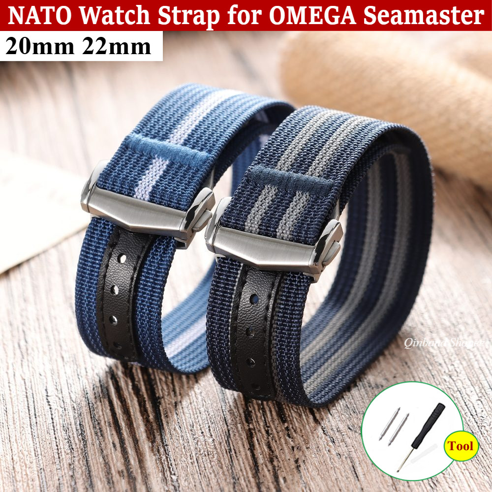 Dây đeo đồng hồ Nylon bằng vải NATO cho OMEGA Seamaster 150m 300m De Ville Moon Planet Series Vòng đeo tay đồng hồ dành cho nữ
