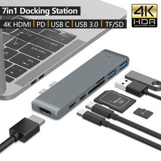Hub USB C 7 Trong 1 Cho MacBook Pro Air M4 M3 M2 M1 2016-2025 4K HDMI USB 3.0 Thunderbolt 3 TF SD Đầu Đọc Khe Cắm PD