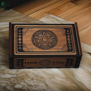 Hộp đựng thẻ Tarot bằng gỗ Hiển thị Hộp lưu trữ thẻ thủ công với thiết kế in hình để lưu trữ Trang sức Đá chữa bệnh xúc xắc