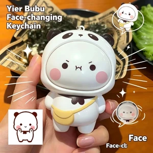 Gấu Trúc Yier Và Bubu Báo Chí Thay Đổi Mặt Đồ Chơi Hoạt Hình Dễ Thương BUBU DUDU Búp Bê Schoolbags Mặt Dây Chuyền Nhỏ Móc Khóa Cặp Đôi Quà Tặng
