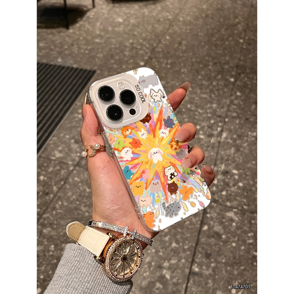 Ốp lưng chống sốc thú cưng pháo hoa, thiết kế dễ thương độc đáo phong cách vui vẻ thích iPhone 17/15/14/13/12/11 Pro Max