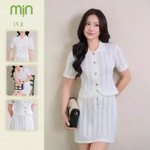 Set váy Dệt Kim Phối họa tiết ZigZag, Cúc bấm, Tay ngắn, Bo viền sang trọng, Chất liệu Cao cấp, thời trang nữ MỊN PL11