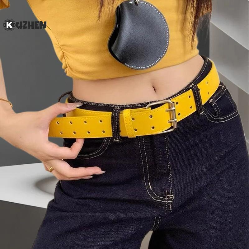 KUZHEN Thiết kế rộng rãi Sense Y2K Thắt lưng màu vàng hai lớp dành cho nữ có váy Quần jean có áo ghi lê Trang trí Thắt lưng đa năng HOT