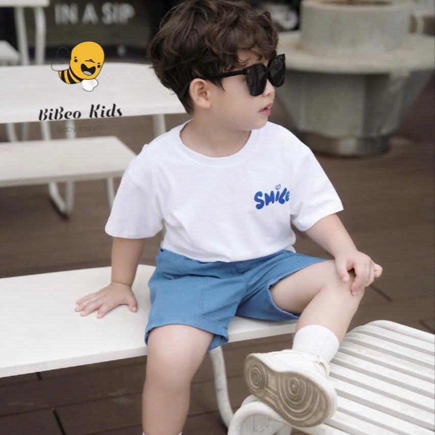 Bộ quần áo SMILE LOVELY QUẦN BÒ XANH  cho bé trai , Quần BÒ  áo chất COTTON mềm thoải mái cho bé