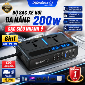 Sạc Xe Hơi 200W Siêu Nhanh 8 Cổng Đa Năng Sạc Laptop Phone Màn Hình LCD Chống Quá Tải COD Giao Nhanh