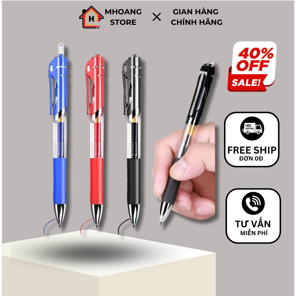 Bút Bấm Bút Bi Nước Ngòi 0.5mm Mực Nhanh Khô Văn Phòng Học Sinh Xanh Đỏ Đen A01