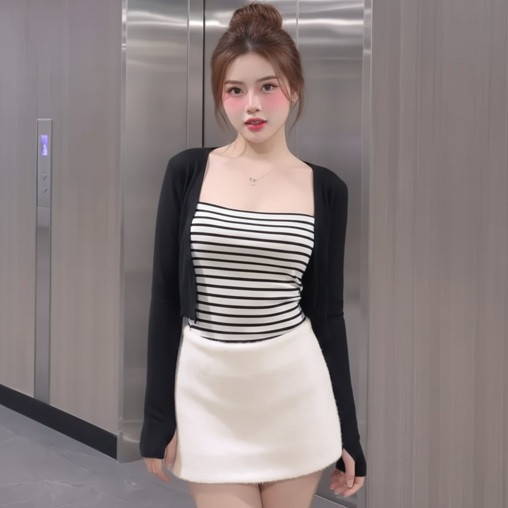 Chân Váy Vải Lông Kiểu Cạp Trễ  Dáng Ngắn Có Lót Trong C945