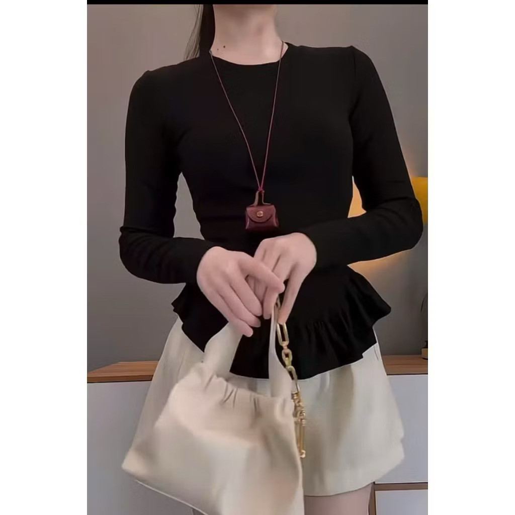 Áo Thun Dài Tay Nữ Ôm Body Phối Viền Bèo Xinh cotton nhuyễn M2509