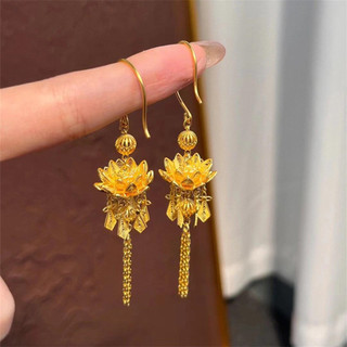 Bông Tai Sen Dài Nữ Phong Cách Sang Trọng Tinh Tế, Ánh Sáng Tuyệt Đẹp - Golden Feel