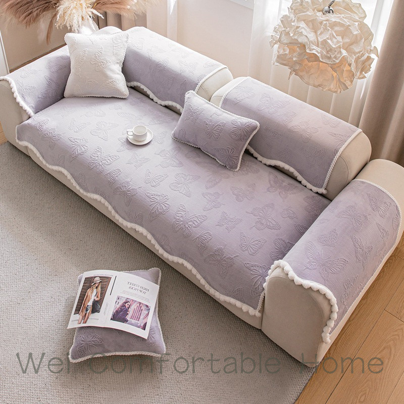 Tím Sang Trọng Sofa Đệm Hình Chữ L Sofa Đa Năng Chống Trơn Trượt Khăn Vải Đơn Đôi Sofa Bao Đệm