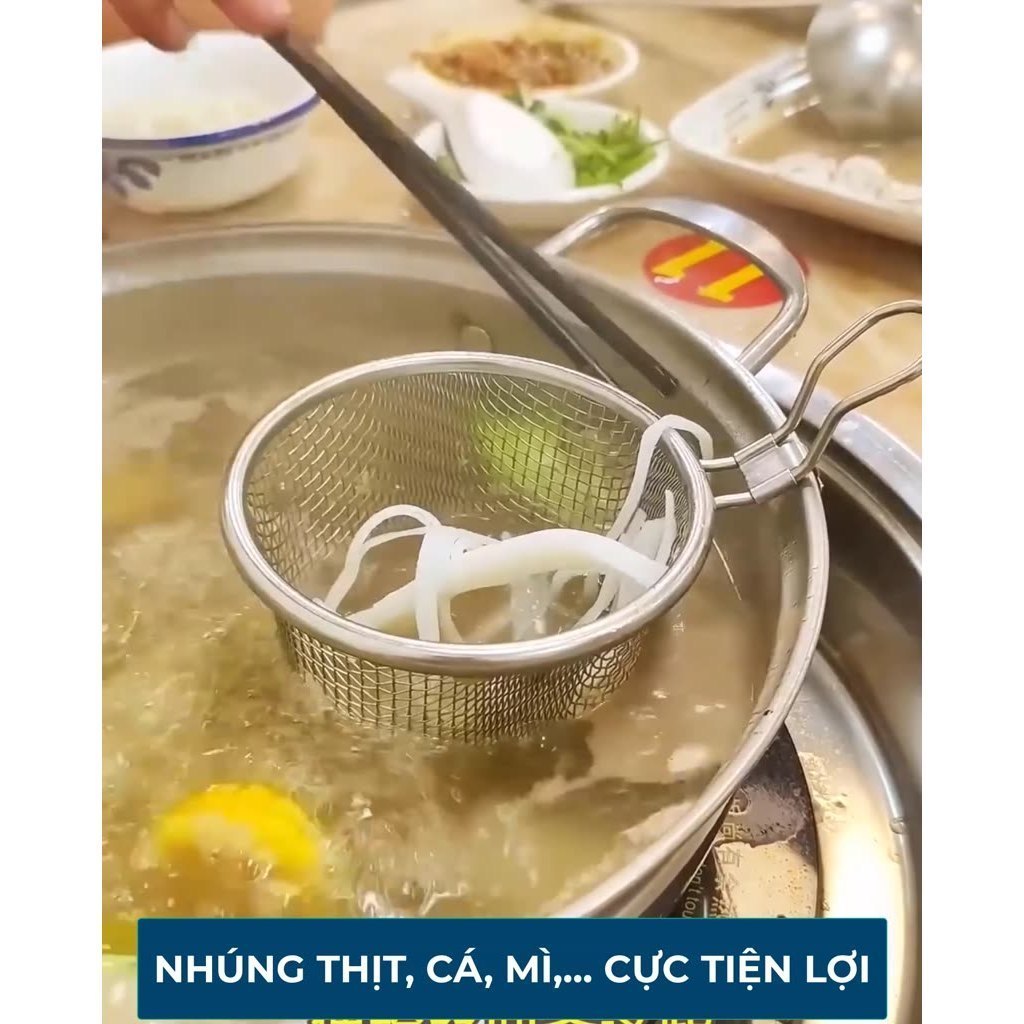 Rổ Nhúng Lẩu Inox Cao Cấp Có Móc Cài Tiện Lợi Nhúng Mì, Thịt, Hải Sản Nhanh Gọn, Dễ Dàng Vệ Sinh