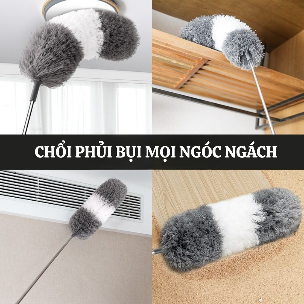 Chổi Lau Bụi Đầu Lông Xù Cán Dài Xoay 360 Độ – Cây Quét Bụi Trần Nhà, Rèm Cửa, Gầm Giường Tiện Dụng Dinohome