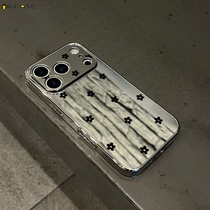 Dành Cho Xiaomi 17 Pro Max 15 14 13 13T 12 12T 12X 12S Mi 11 LIte Ultra 11i 10 10s 9 Civi Mix 4 Pro 3 2 1s Vỏ Điện Thoại Gương Trang Điểm Bạc Dễ Thương Đơn Giản Vỏ Hoa Đen