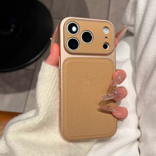 17Pro Ống Kính Bảo Vệ Toàn Diện Họa Tiết Vải Lánh Da PU Ốp Lưng Điện Thoại iPhone 17Promax 13 14 15 16 Pro Max Chống Sốc Nữ Di Động Bao Da