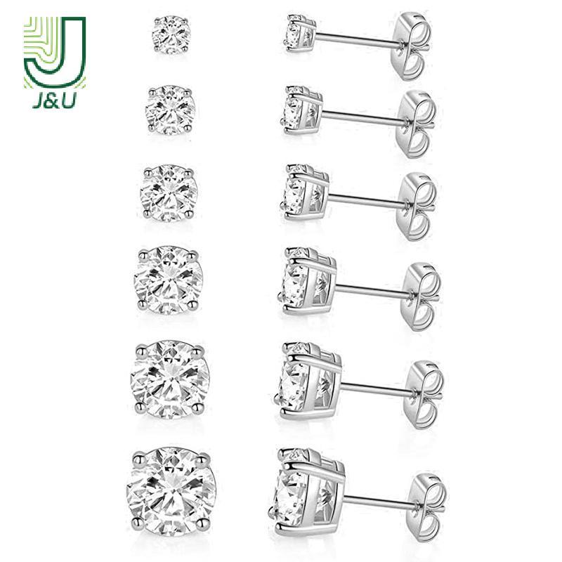 J & U 3-8mm 1 Đôi Bông Tai Tròn Bạc Thời Trang Nam Nữ Đơn Giản Bông Tai Cho Đảng Đá Quý Quà Tặng Mới