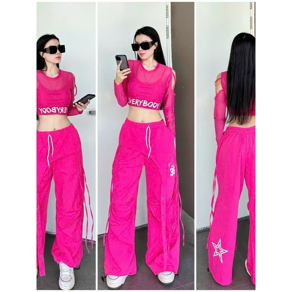 Áo dài tay lưới khoét croptop vai EVERY có lớp bra trong kèm mút tập zumba, gym, yoga, aerobic ,shuffle dance, dân vũ