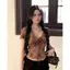 Pure Desire Gợi cảm Hot Girl Smudged Gạc Áo thun ngắn tay nữ mùa thu Phong cách mới Slim-fit thon gọn hơn