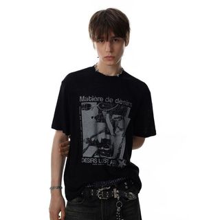 DICHUANGZHE Nam Nữ Retro Phố Cao Cấp Vui Nhộn Chân Dung In Hình Áo Thun Dệt Kim