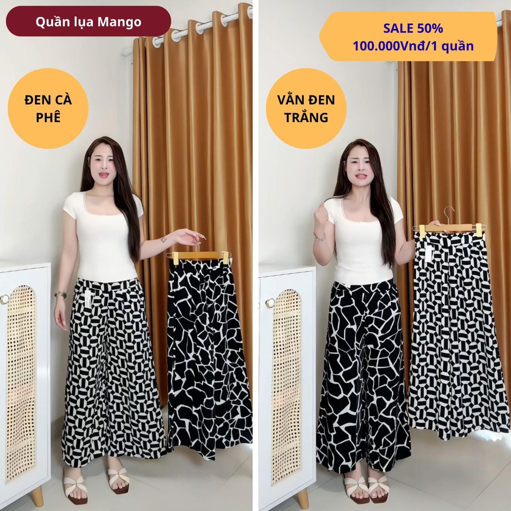 Quần Nữ, Ống Rộng Vải Lụa, Mặc Rộng Thoải Mái (45-75kg) Pants Women Với Quần vải lụa mango
