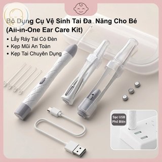 Bộ thìa tai LED cho bé Bộ thìa tai mềm bằng silicon Bộ dụng cụ làm sạch nhẹ nhàng an toàn cấp y tế