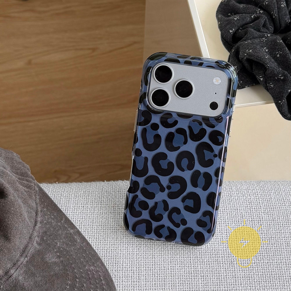 Phone Case For iPhone 17 Pro Max 16 15 TPU Leopard Print Blue Leopard Leopard Print Aesthetic Korean Cute