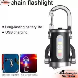 Đèn pin LED NORDICLIFE, Đèn pin móc khóa có thể sạc lại USB siêu sáng, có đèn đỏ & xanh di động Đèn làm việc Mini tìm kiếm đi bộ đường dài