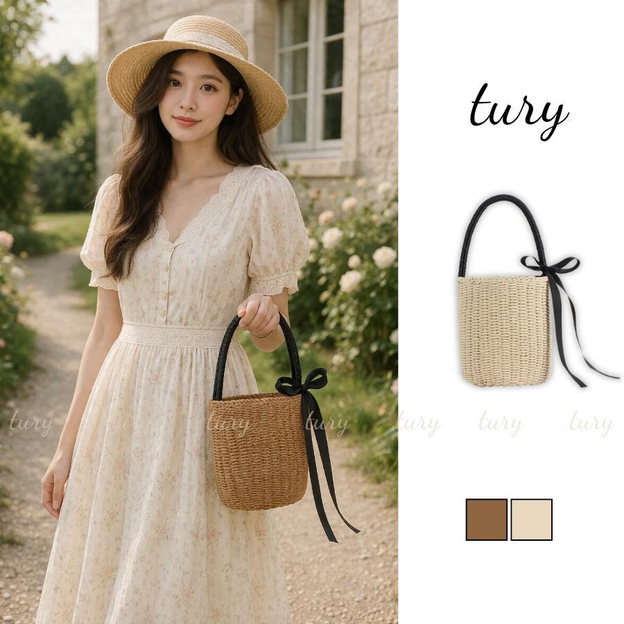 Túi Cói Nữ - Tury - Túi Cói Cầm Tay Form Tròn Phối Dây Nơ - TC005