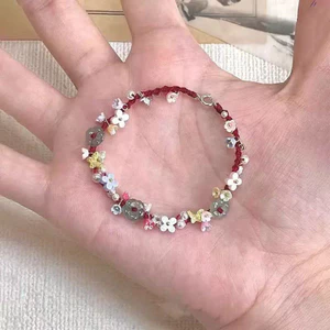 Mới Phong Cách Trung Quốc Nhiều Màu Sắc Hoa Bện Vòng Tay Nữ Phong Cách Trung Quốc Thiết Kế Dây Đỏ Bện Vòng Tay Niche Retro Phù Hợp Với Vòng Tay