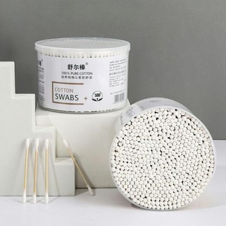 Hộp 500 tăm bông ráy tai,tăm gỗ 2 đầu chất liệu bông được khử khuẩn siêu sạch chăm sóc tai-PST99