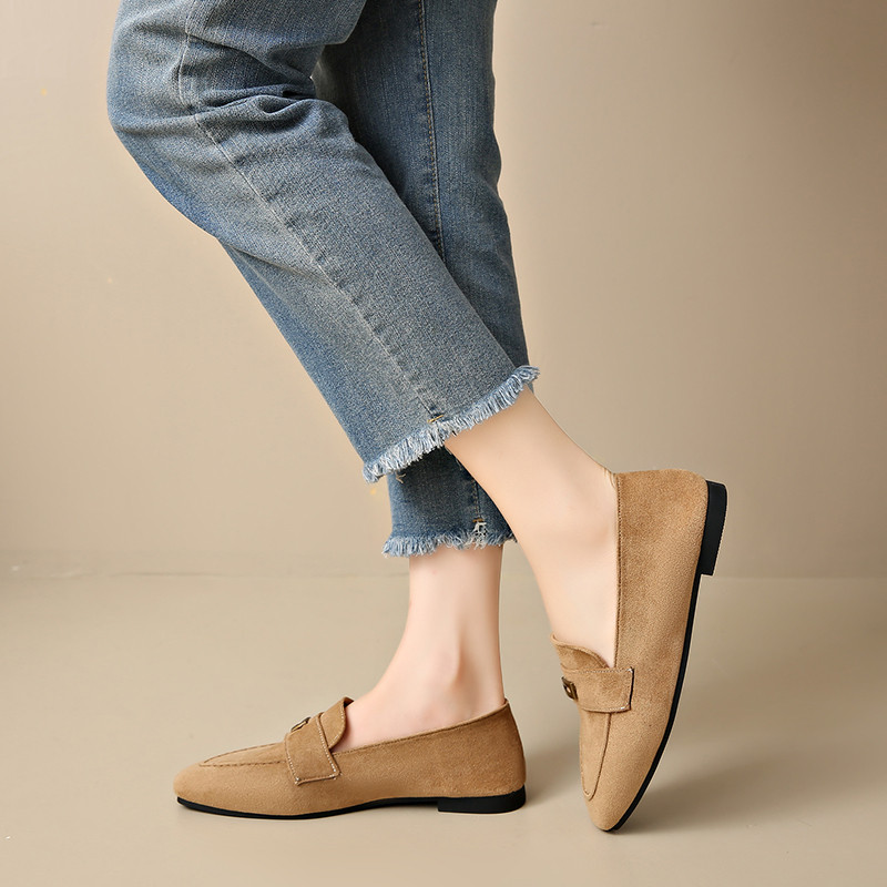 Atikota Nữ Retro Loafers Tối Giản Khóa Kim Loại Trang Trí Đế Đế Mềm Thoải Mái Thường Ngày Đi Lại Giày Nữ