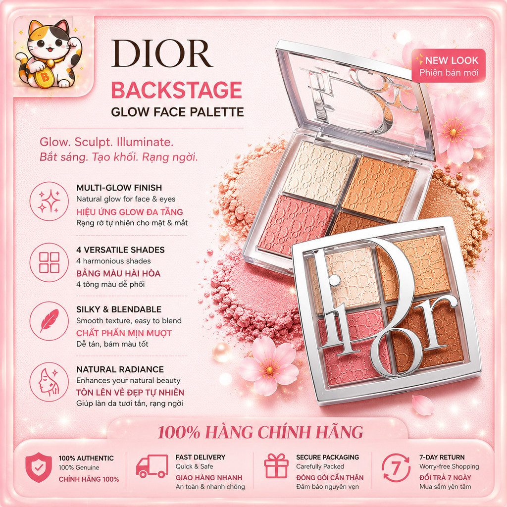 [Chính Hãng] Bảng Highlight 𝔻𝕚𝕠𝕣 𝗕𝗔𝗖𝗞𝗦𝗧𝗔𝗚𝗘 𝗚𝗟𝗢𝗪 𝗙𝗔𝗖𝗘 𝗣𝗔𝗟𝗘𝗧𝗧𝗘 4 Ô Bắt Sáng Tự Nhiên Fullsize