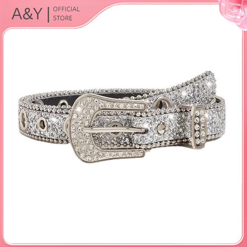 A & Y Thắt Lưng Cao Bồi Da PU Phong Cách Gothic Y2K Với Chiếc Dây Kim Cương Giả, Phù Hợp Mặc Với Quần Jean Nam