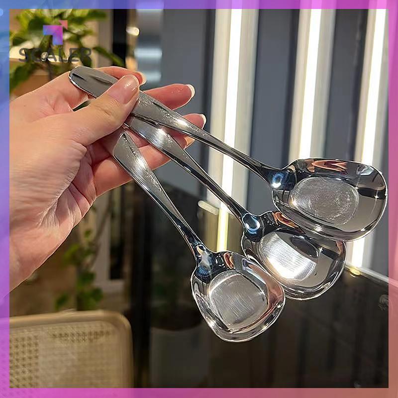 SCALER Thìa nhà bếp vuông lớn bằng thép không gỉ Giá đỡ súp cơm đáy phẳng cho món tráng miệng Kem phục vụ thìa Bộ đồ ăn.