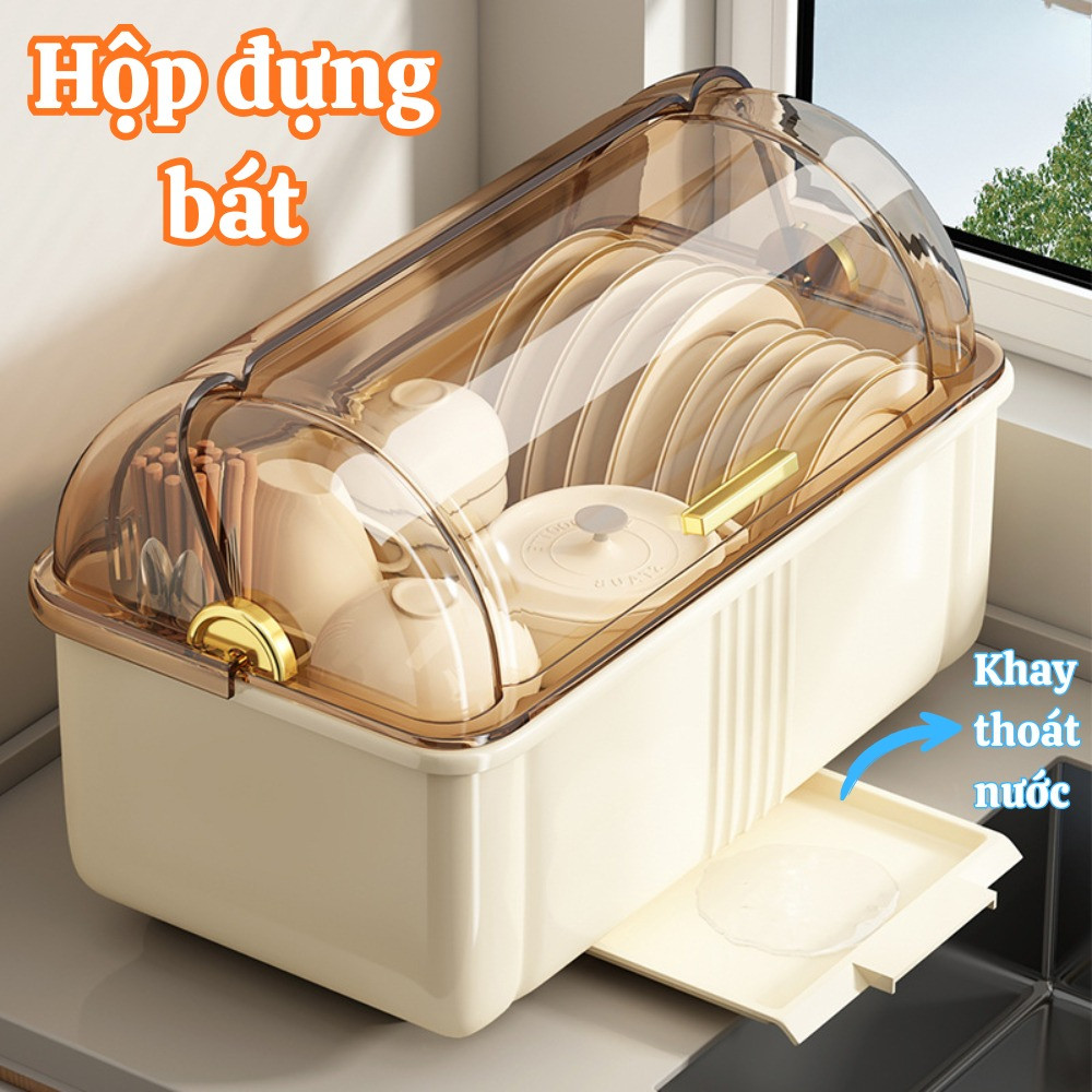 Hộp Đựng Chén Bát Có Nắp Đậy Chống Bụi DINO, Khay Úp Bát Chống Côn Trùng Tặng Kèm Ống Đựng Đũa Tiện Lợi