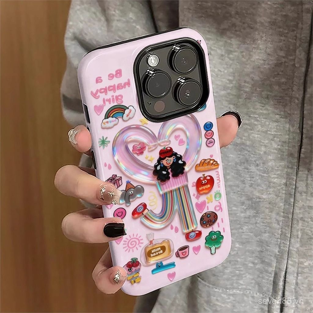 Ốp Điện Thoại Thích Hợp Cho iPhone 7 8 X XS XR XSMAX 11 12 13 14 15 16 17 Pro max Plus Air Than Heart Girl Vỏ Bảo Vệ Chống Sốc Hai Trong Một Bao Gồm Tất Cả LNDR