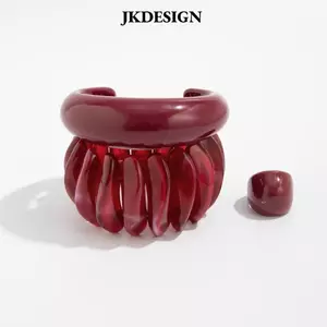 Vòng tay và nhẫn JKDESIGN hình học màu đỏ cổ điển, thời trang dành cho nữ