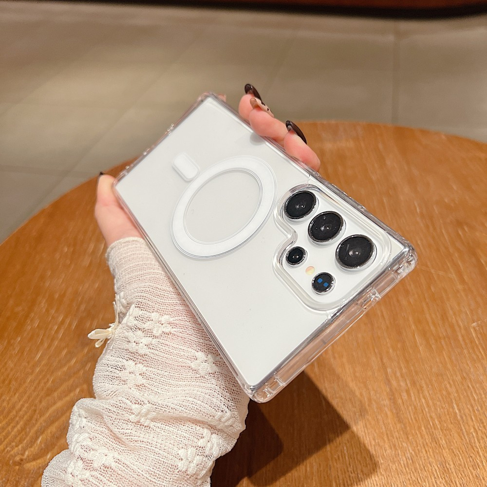 Ốp Điện Thoại Cứng Acrylic Từ Tính Mạnh Cho Samsung Galaxy S25 S24 S23 S22 S21 FE ULTRA PLUS S25 EDGE A56 A55 A54 A36 A35 A16 A15 4G 5G Bốn Góc Chống Sốc Không Vàng