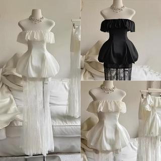 Set Đầm Áo Bí Nhún Bèo Trễ Vai Xòe Mix Chân Váy Ren Đuôi Cá Thiết Kế Sang Trọng Phù Hợp Đi Chơi Dự Tiệc Ld_Store Fashion