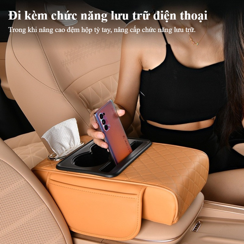 Đệm Tỳ Tay Ô Tô Mẫu Mới 4 Trong 1 - Chất Liệu Da PU & Cao Su Non, Có Hộp Đựng Đa Năng