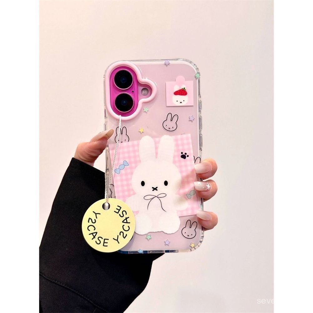 Ốp Điện Thoại Thích Hợp Cho iPhone 7 8 X XS XR XSMAX 11 12 13 14 15 16 17 Pro max Plus Air Pink Checked Candy Miffy Rabbit Chain Vỏ Bảo Vệ Chống Sốc Bao Gồm Tất Cả KLEB